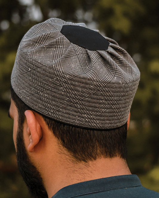 R022 - Pure Grey Black Checked with Black Round Top